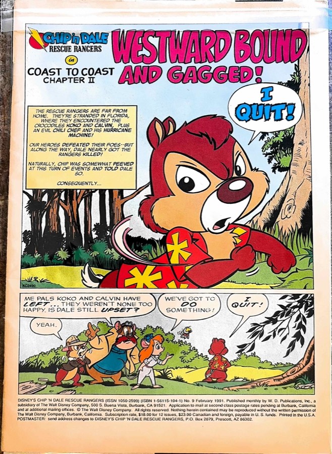 Chip 'n' Dale: Rescue Rangers #9 (1991) The Walt Disney Company unassessed cover